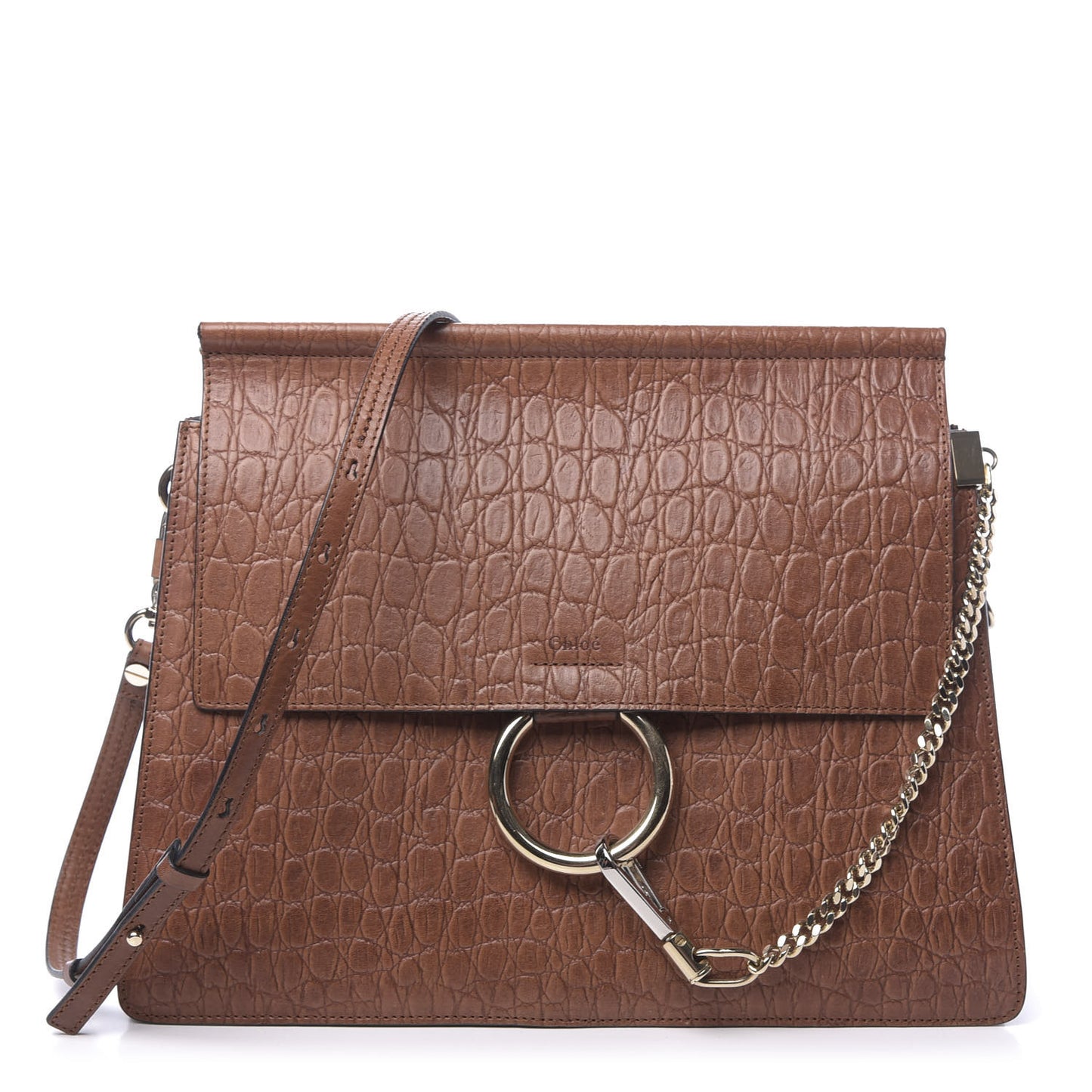 Calfskin Crocodile Embossed Medium Faye Shoulder Bag Mahogany