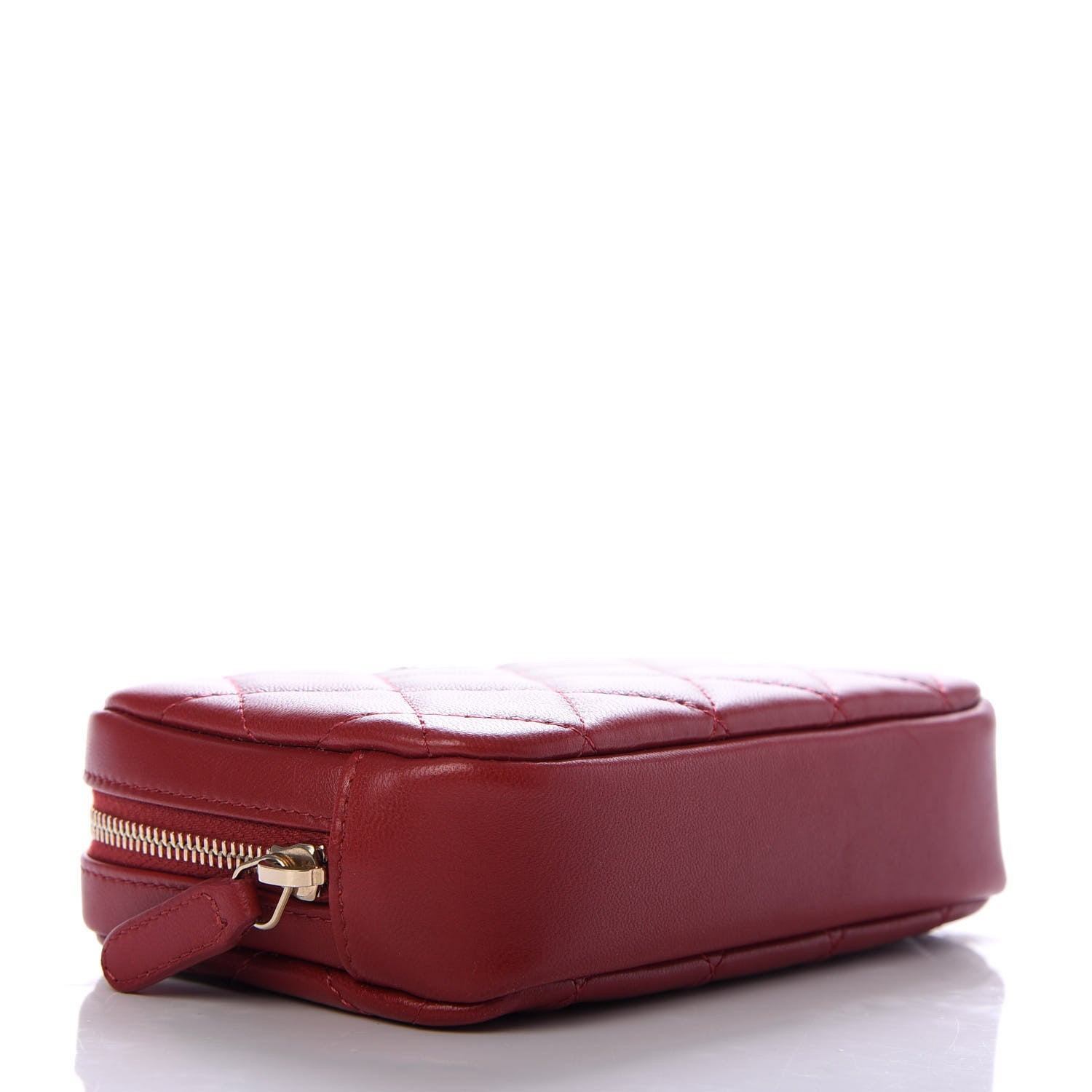 Chanel Lambskin Quilted Small Curvy Pouch Cosmetic Case Dark Red 4 of 7