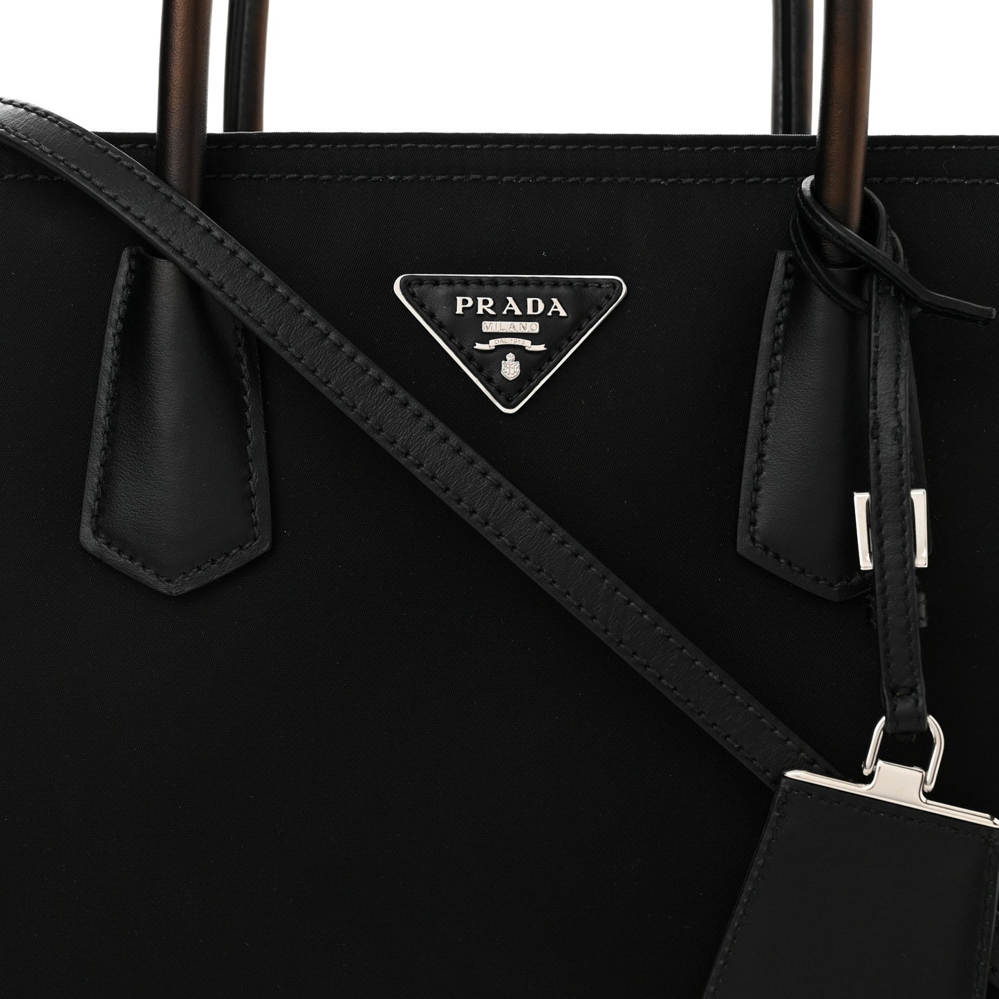 Tessuto Nylon Vitello Medium Double Bag Black
