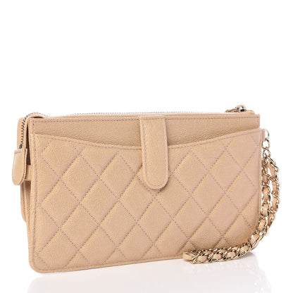 Chanel Iridescent Caviar Quilted Classic Pouch With Handle Beige 3 of 9