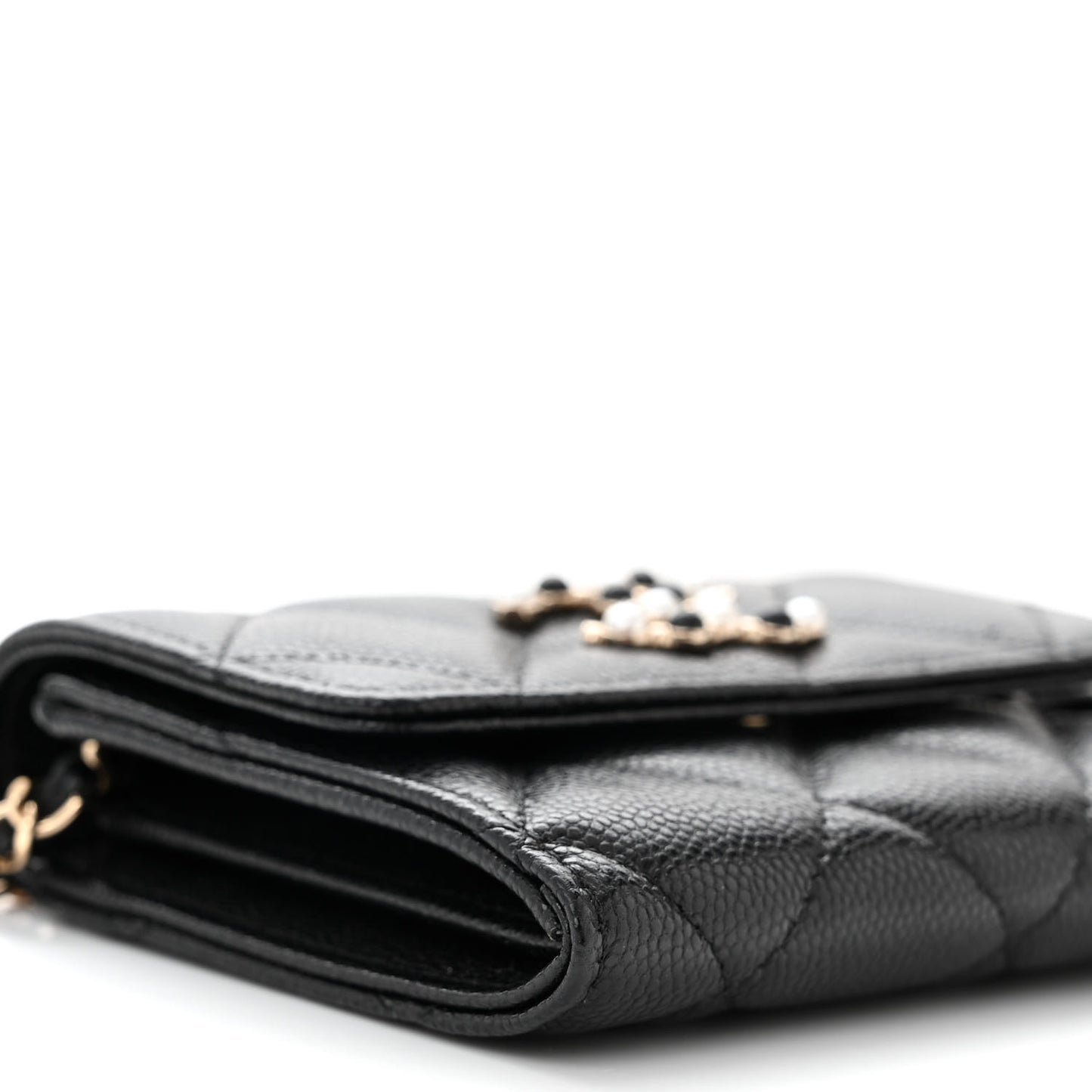 Caviar Quilted Coco Candy Card Holder On Chain Black