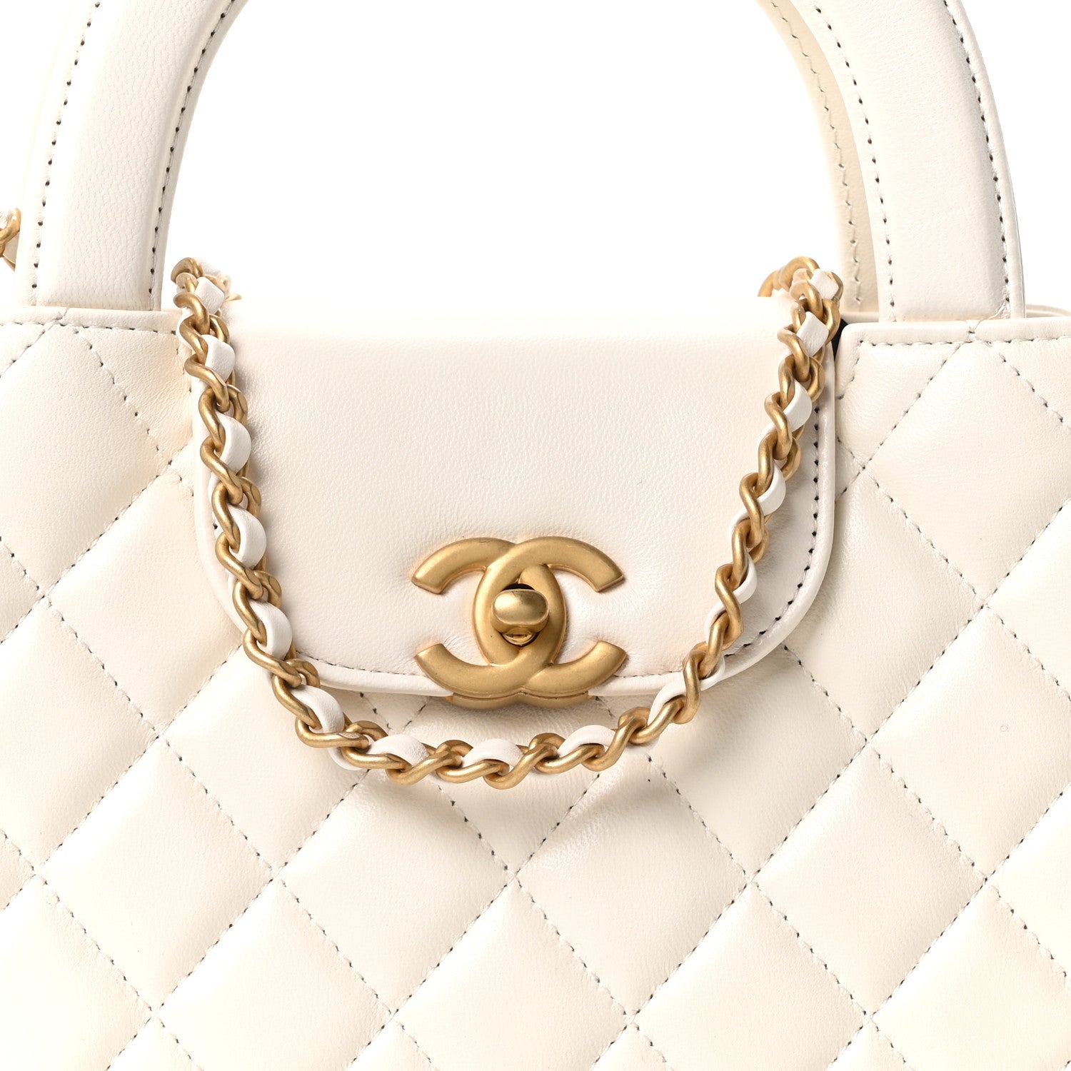 Chanel Shiny Aged Calfskin Quilted Nano Kelly Shopper White 8 of 10
