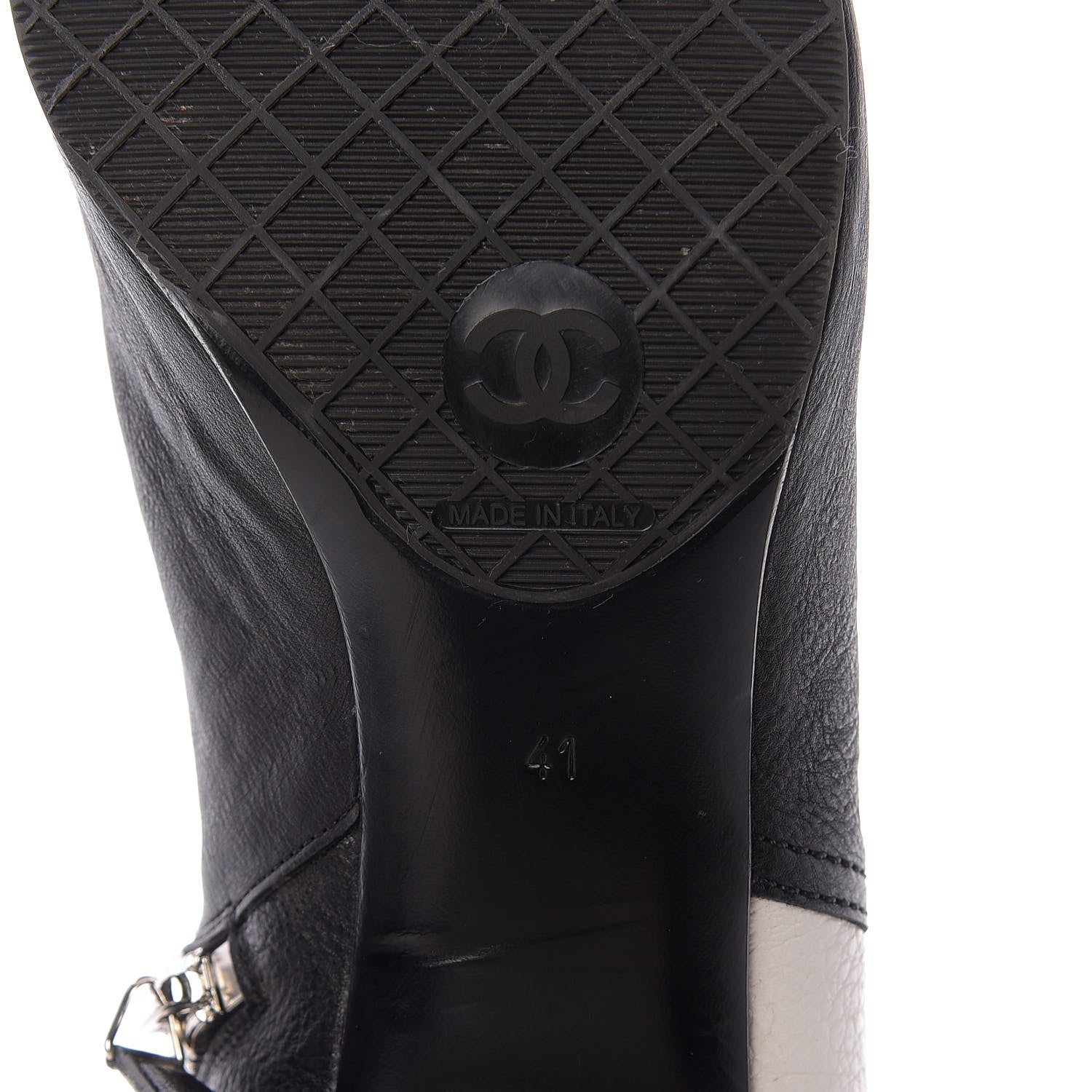 Chanel Goatskin Calfskin CC Short Boots 41 Black White 10 of 13