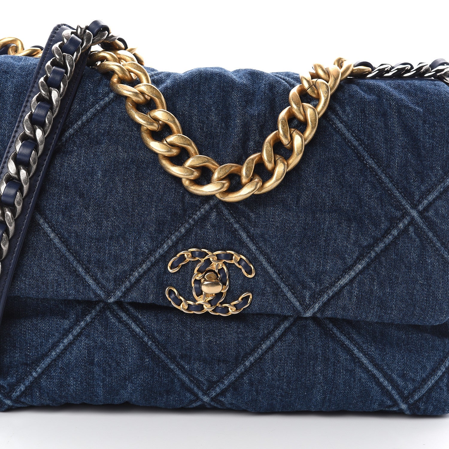 Chanel Denim Quilted Large 19 Flap Blue 7 of 9