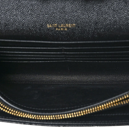 Saint Laurent Grain De Poudre Mixed Matelasse Triquilt Monogram Chain Wallet Black 5 of 9