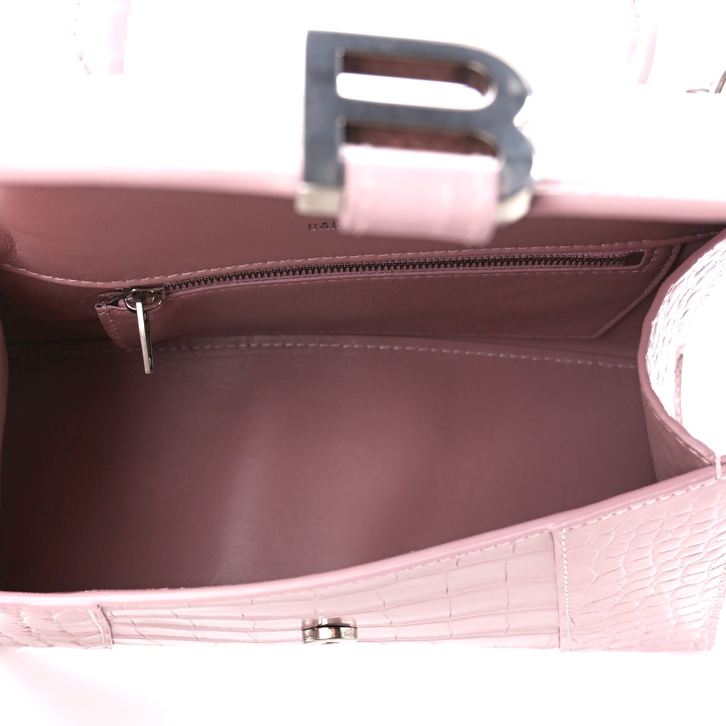 Shiny Calfskin Crocodile Embossed Small Hourglass Top Handle Bag Powder Pink