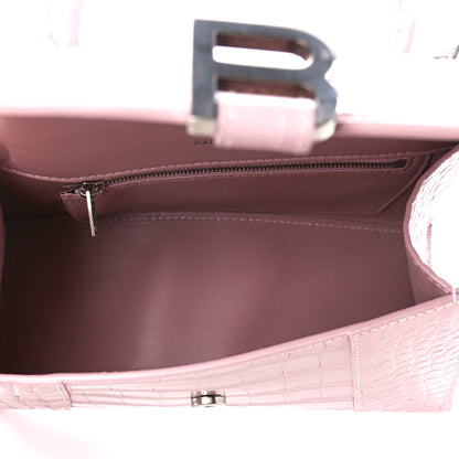Balenciaga Shiny Calfskin Crocodile Embossed Small Hourglass Top Handle Bag Powder Pink 5 of 10