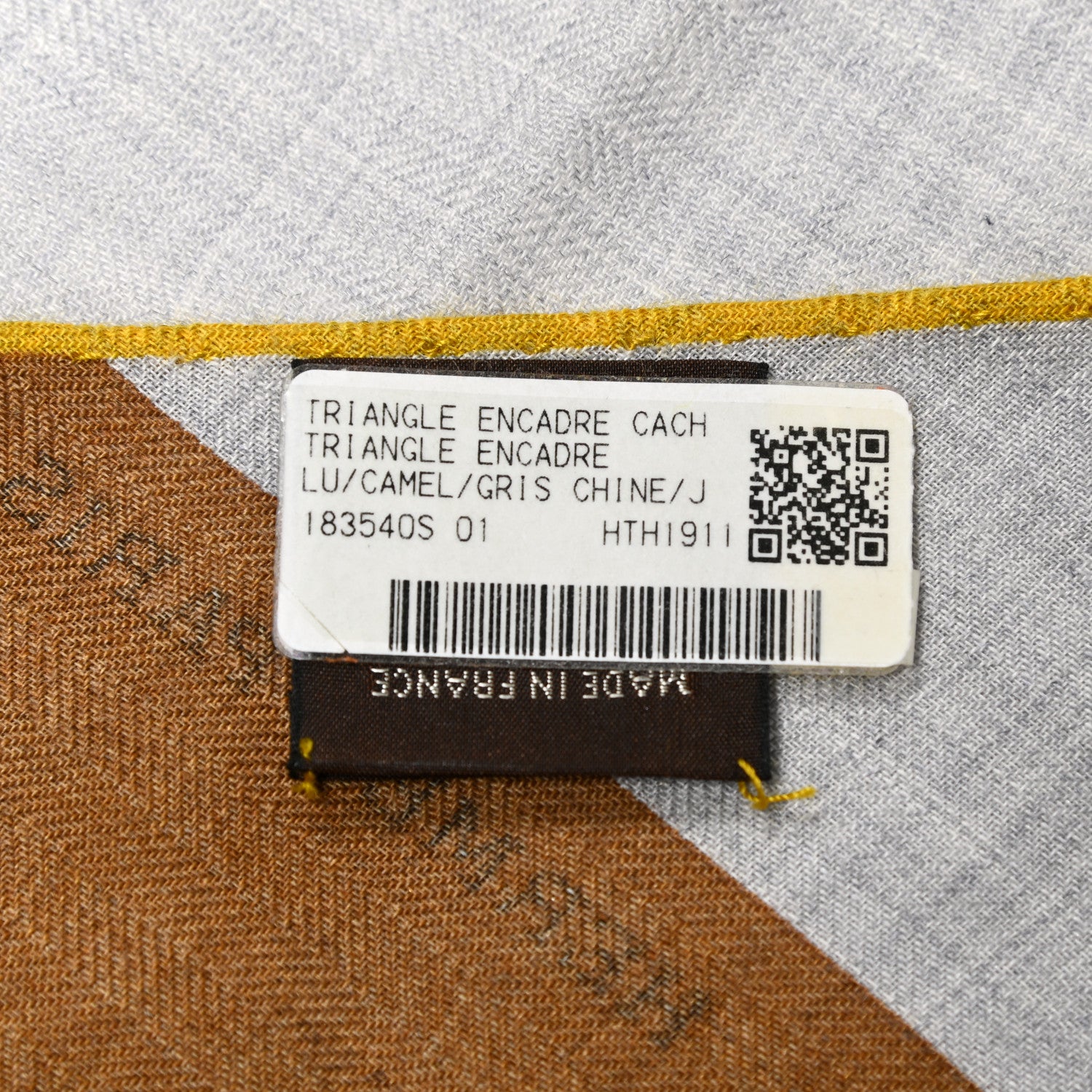Hermes Cashmere Silk Encadre Giant Triangle Scarf Camel Gris Chine Jaune 3 of 3