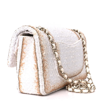 Chanel Metallic Tweed Medium Double Flap White Gold 3 of 11