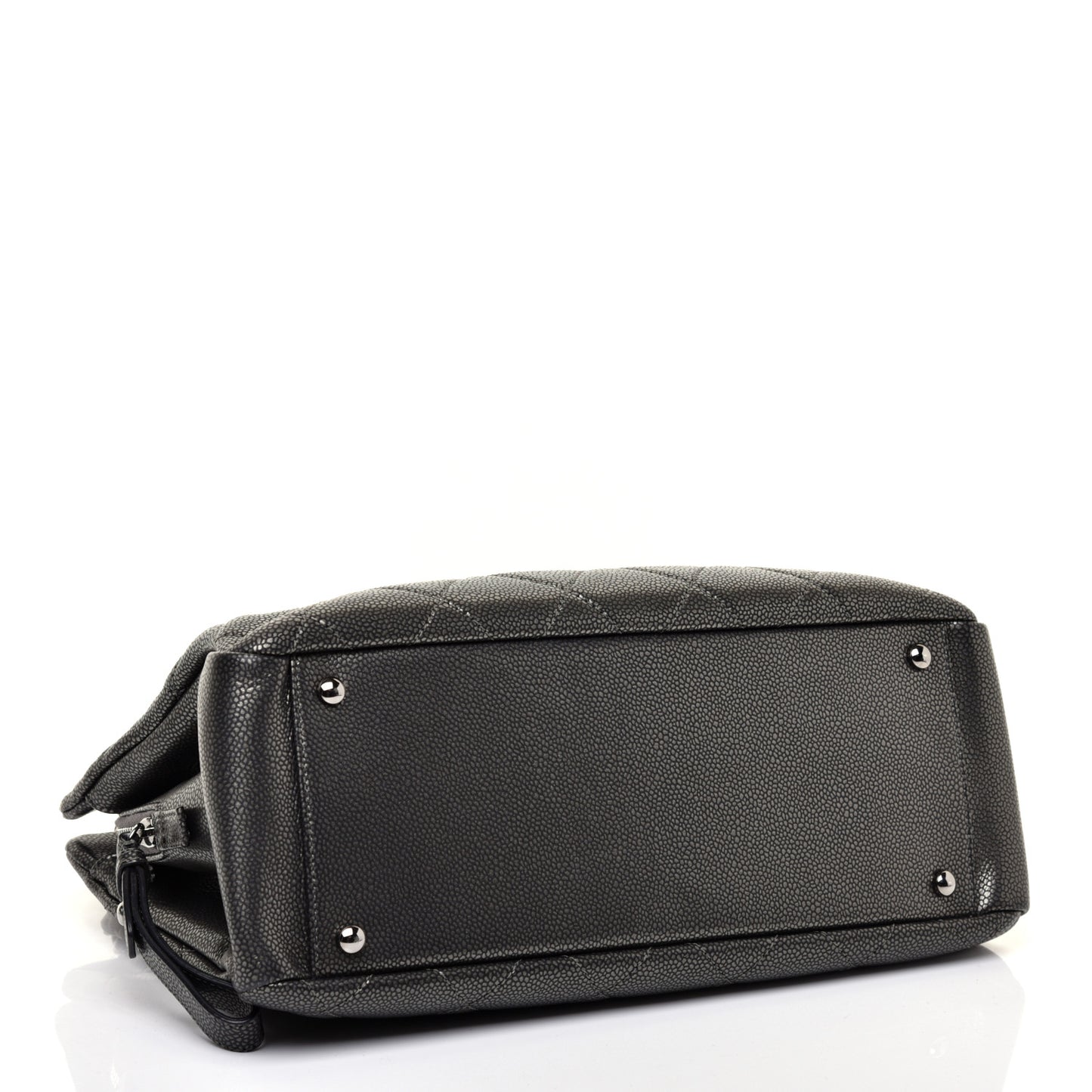 Metallic Caviar Quilted CC Tote Dark Silver