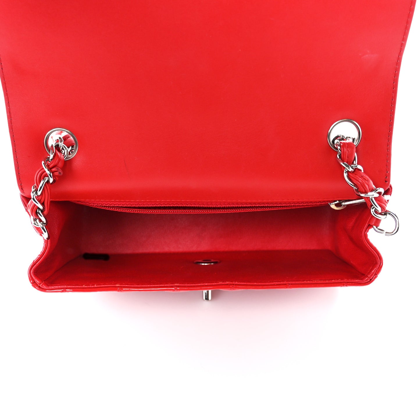Patent Calfskin Quilted Bi-Color Mini Rectangular Flap Red Black