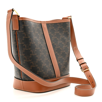 Celine Triomphe Canvas Calfskin Small Bucket Bag Tan 3 of 12