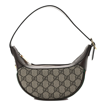 Gucci GG Supreme Monogram Textured Calfskin Web Mini Ophidia Half Moon Hobo Beige Ebony New Acero 1 of 10