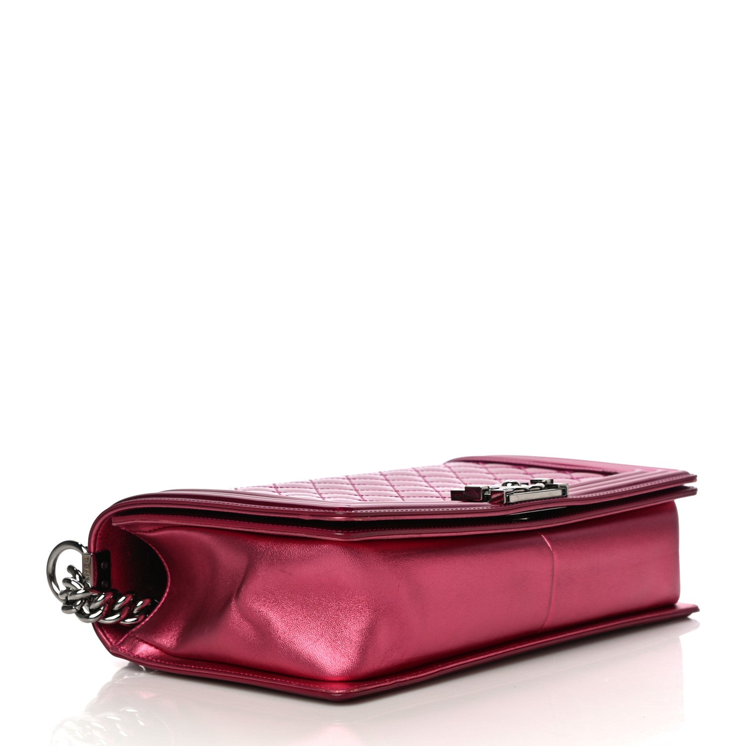Chanel Metallic Patent Quilted New Medium Boy Flap Fuchsia 4 of 25