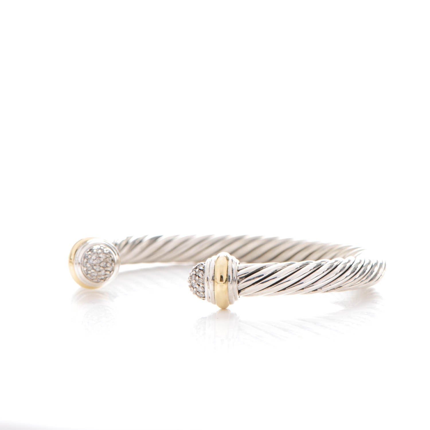 David Yurman Sterling Silver 18K Yellow Gold Diamond Pave 7mm Cable Classics Bracelet 3 of 5