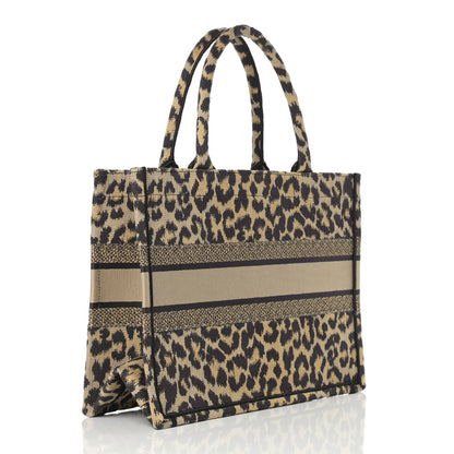 Christian Dior Canvas Mizza Embroidered Medium Leopard Book Tote Beige 2 of 11