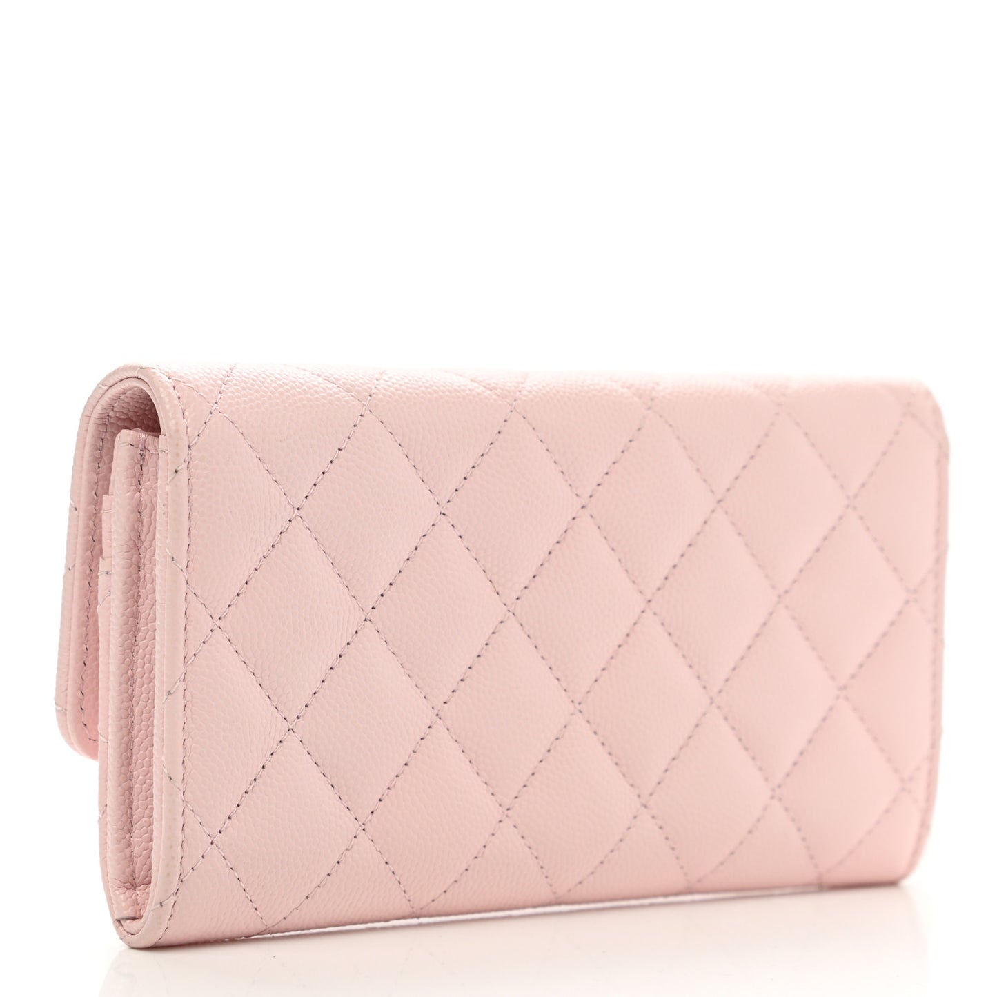 Caviar Quilted Crystal CC Large Gusset Flap Wallet Pink
