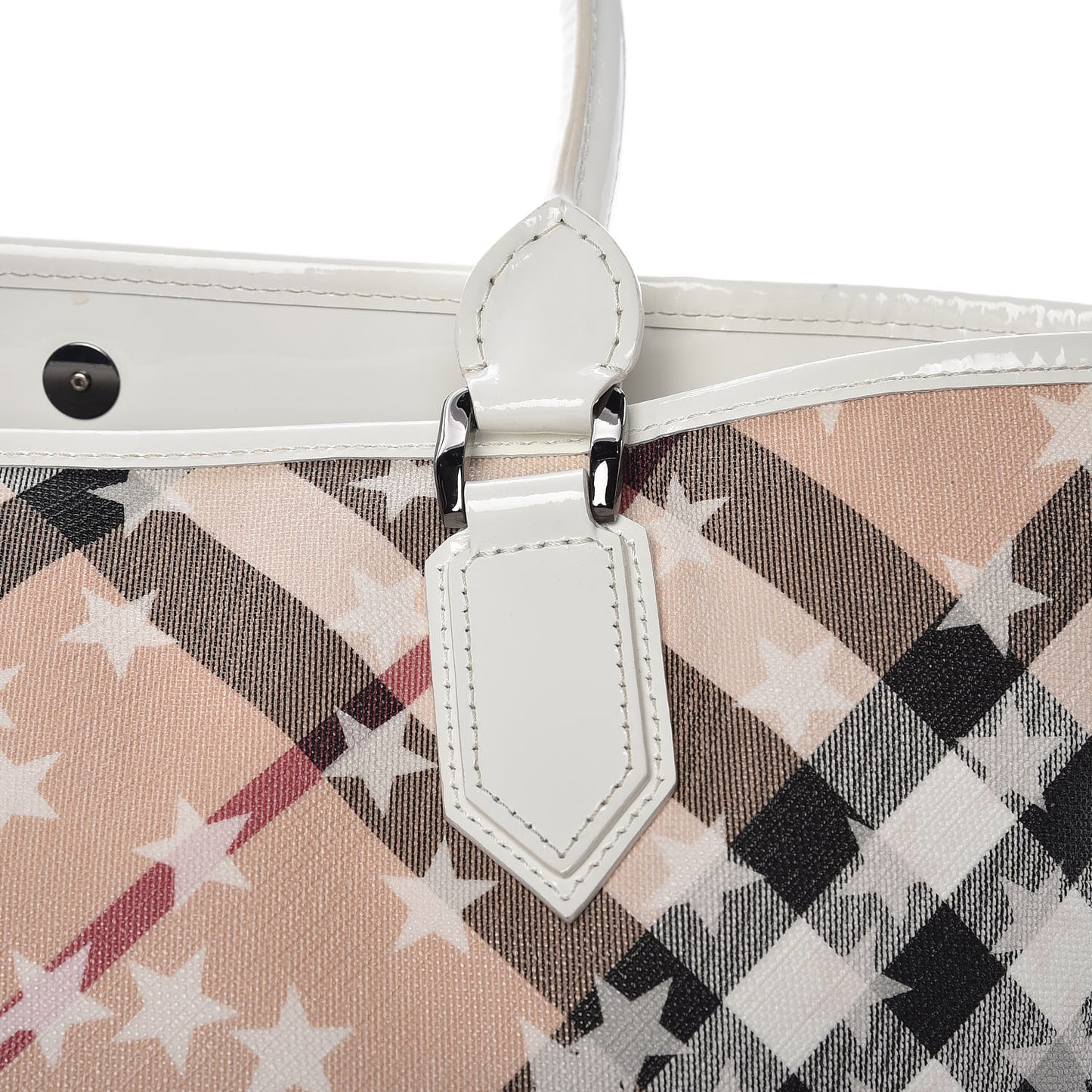 Patent Supernova Check Stars Medium Nickie Tote White
