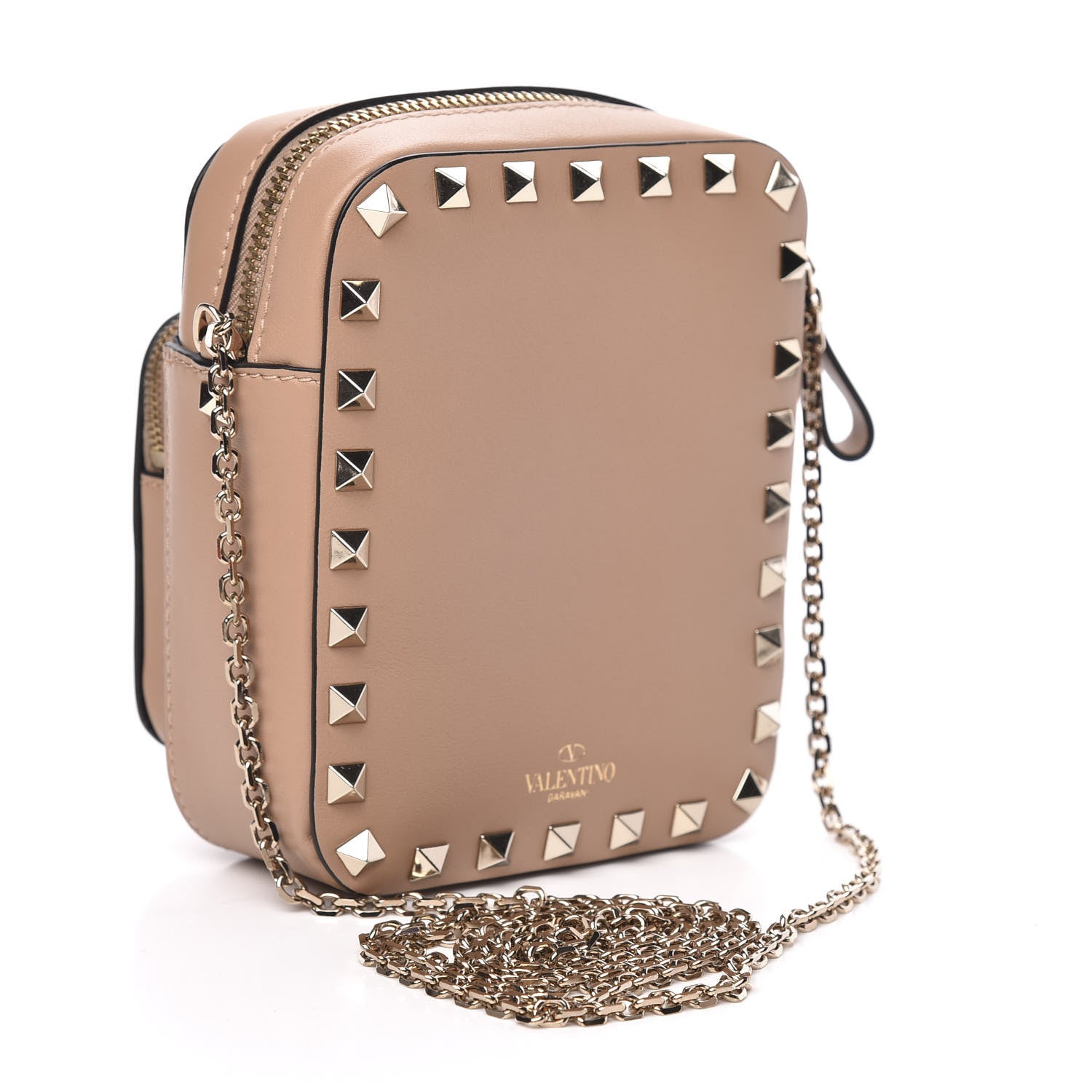 Valentino Garavani Calfskin Rockstud Double Pocket Chain Crossbody Bag Soft Noisette 2 of 8