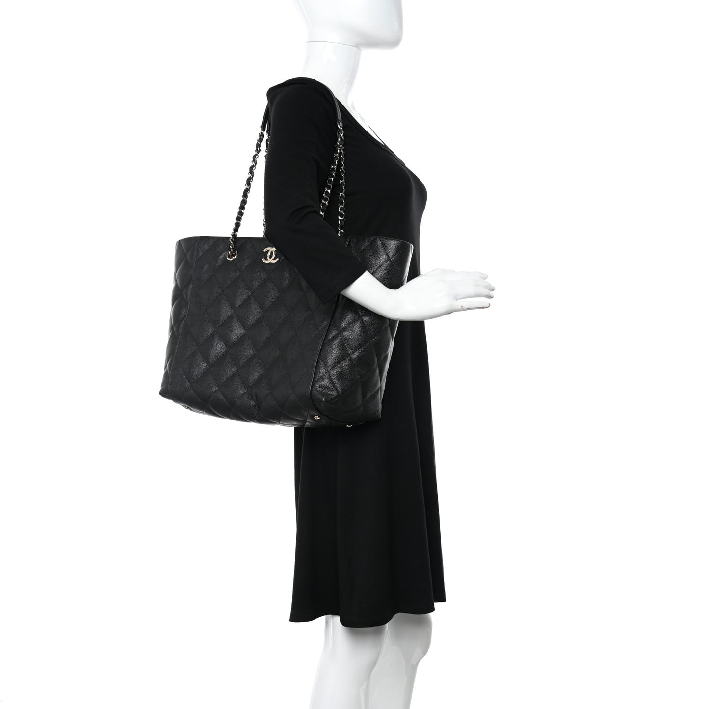 Caviar Quilted Large Shopping Tote Black