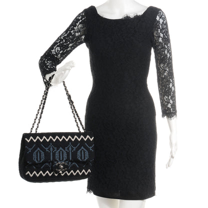 Chanel Jersey Embroidered Large Flap Black 2 of 8