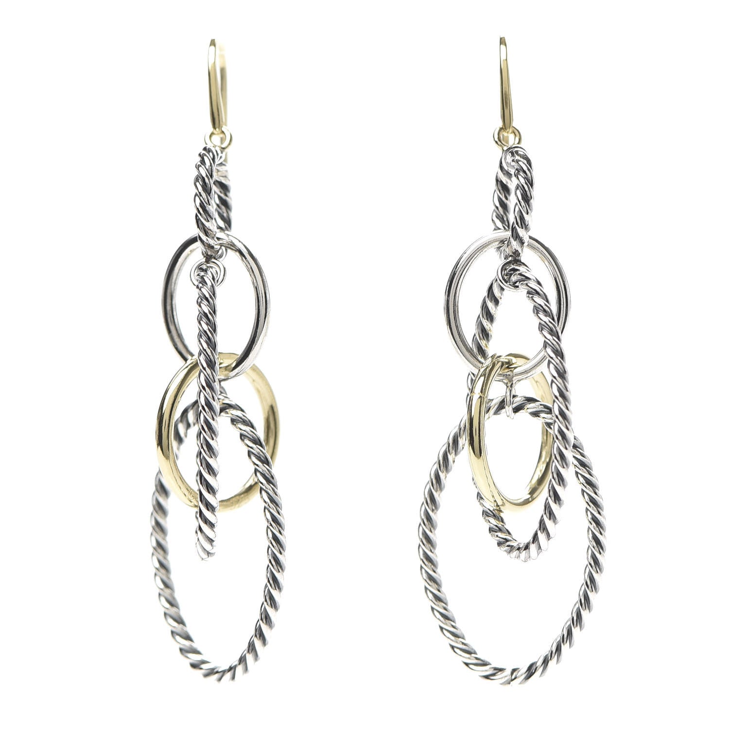 David Yurman Sterling Silver 18K Yellow Gold Mobile Oval Drop Earrings 1 of 4