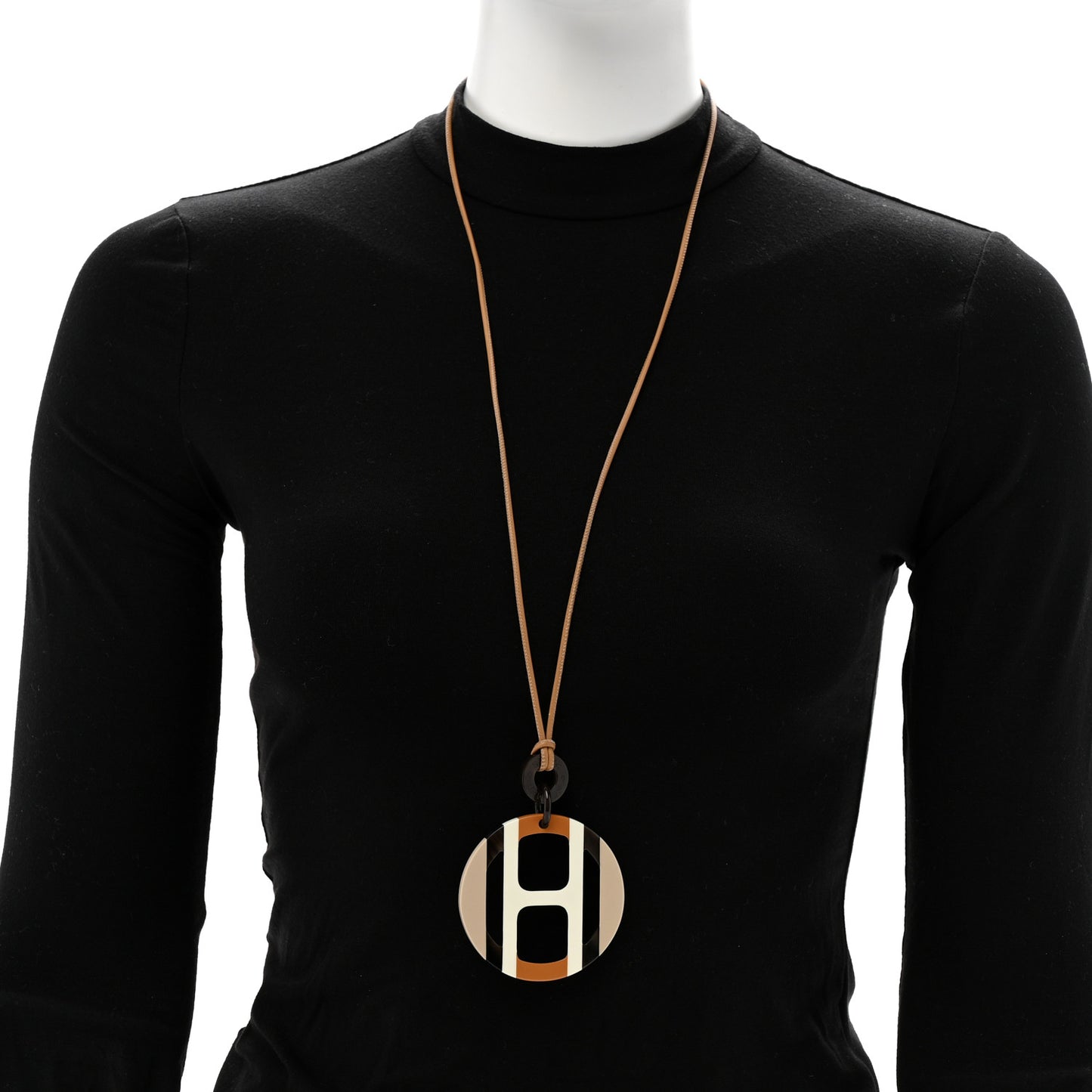 Buffalo Horn Lacquer H Equipe Pendant Necklace Sable