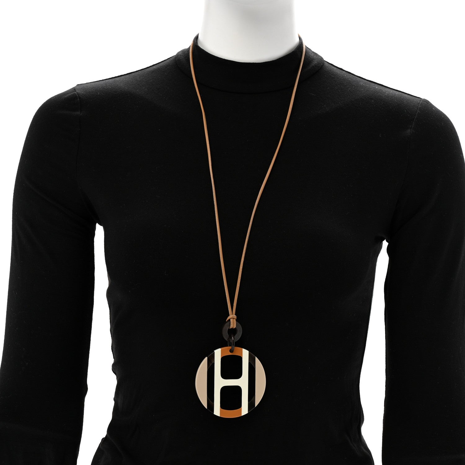 Hermes Buffalo Horn Lacquer H Equipe Pendant Necklace Sable 2 of 7