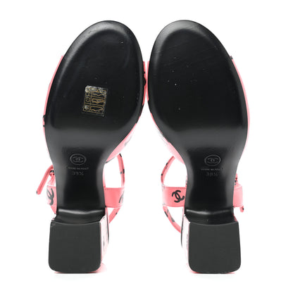Chanel Lambskin Printed CC Sandals 39.5 Pink Black 5 of 10