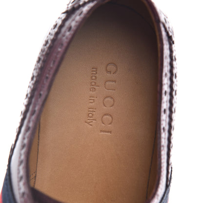 Gucci Calfskin Web Bee Embroidered Mens Slip-On Brogue Wingtip Derby Shoes 10 Bordeaux 7 of 12