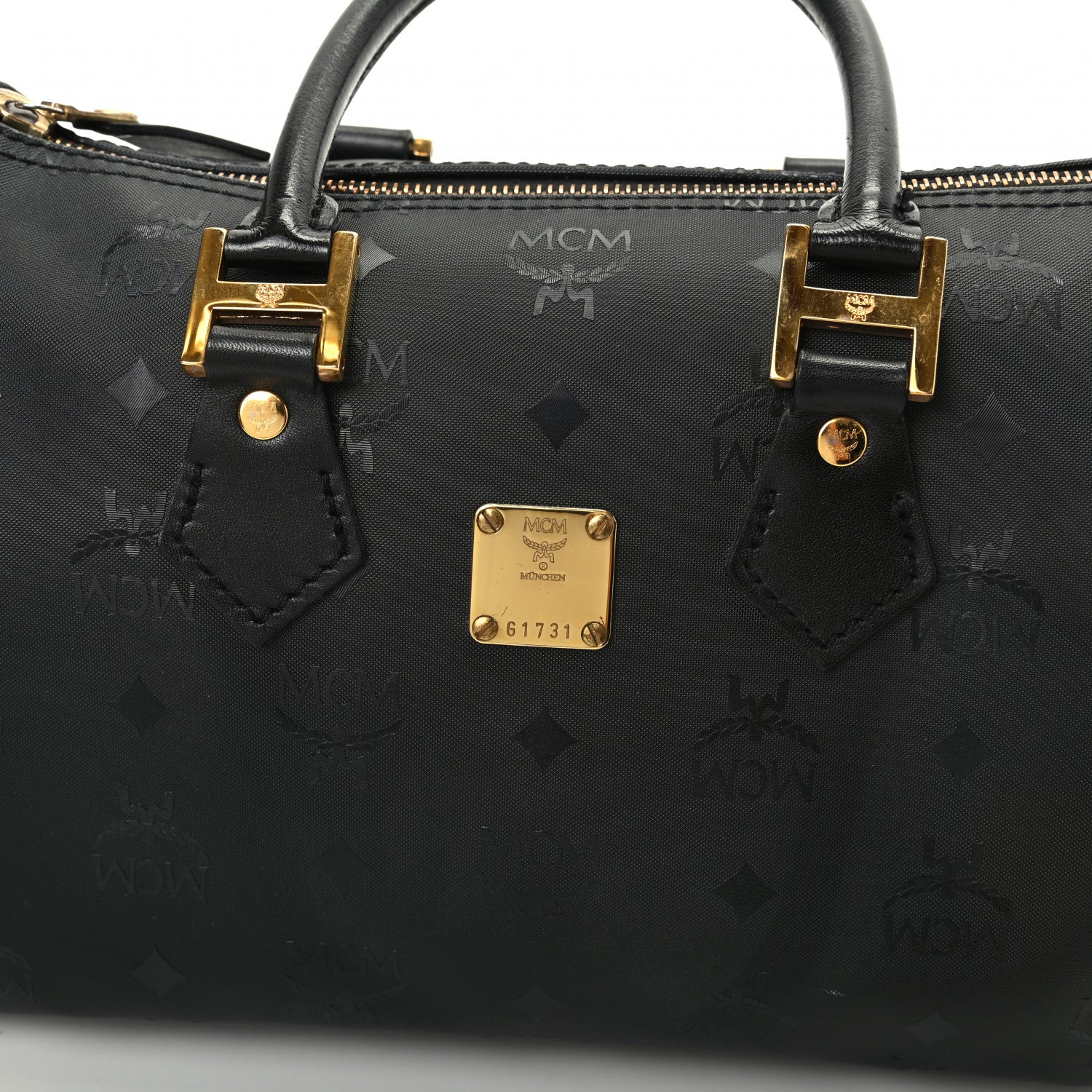 MCM Nylon Monogram Boston Bag Black 8 of 9