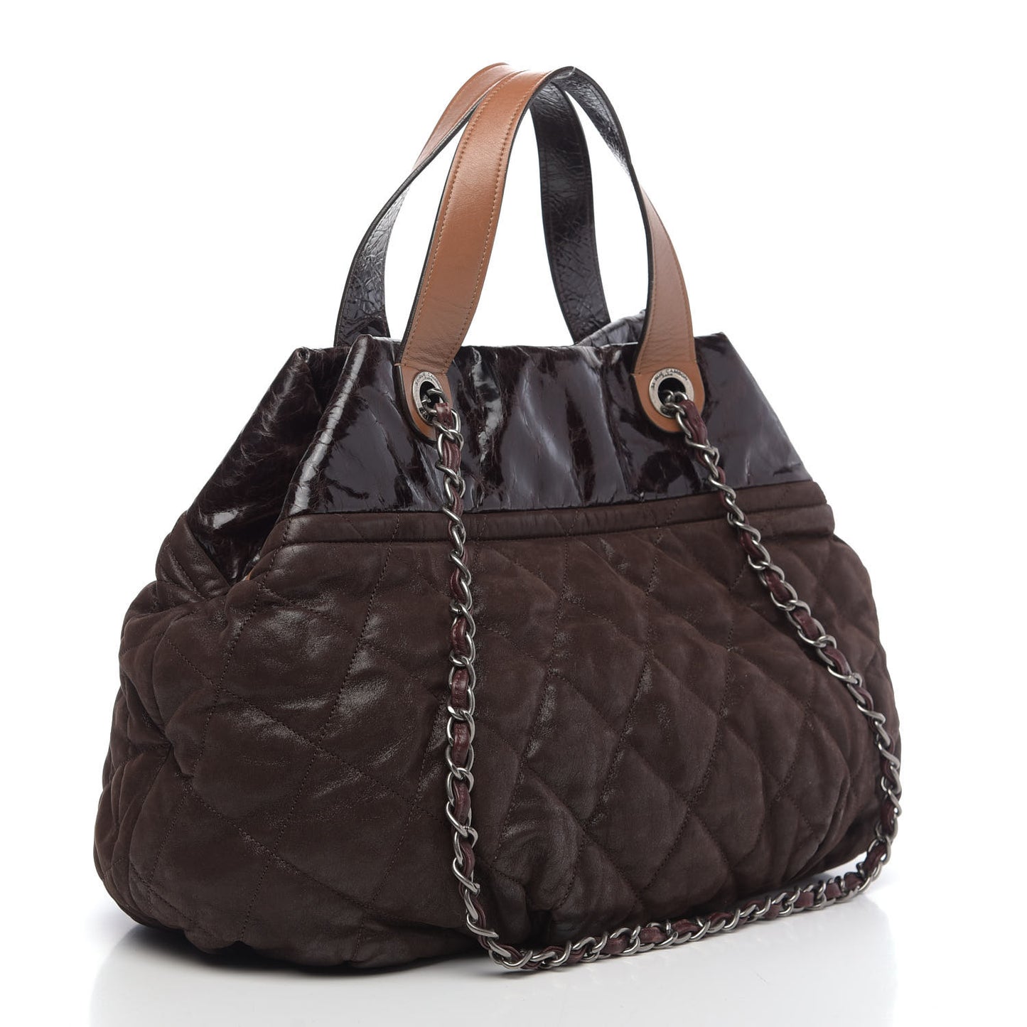 Iridescent Calfskin Quilted Large In The Mix Tote Brown