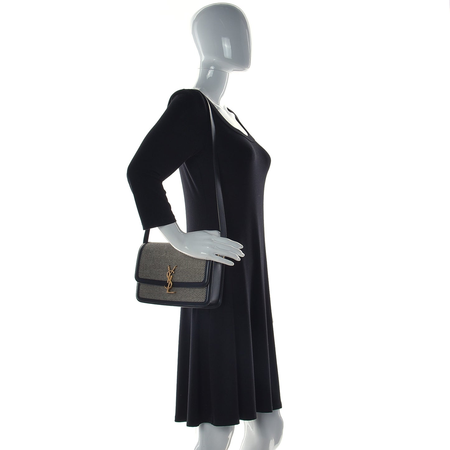 Tweed Houndstooth Medium Solferino Satchel Black