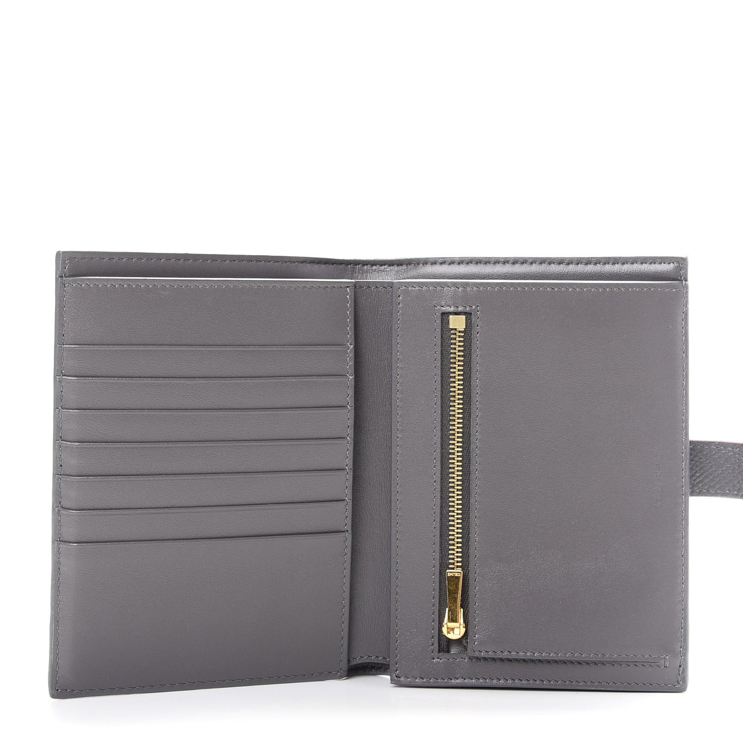 Grained Calfskin Medium Multifunction Strap Wallet Grey Vintage Pink