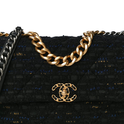 Chanel Tweed Quilted Large Chanel 19 Flap Black Navy Gold 8 of 13