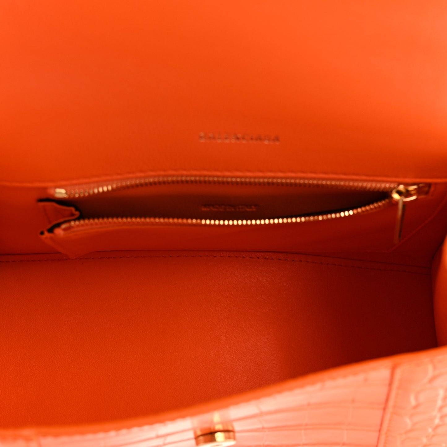 Shiny Calfskin Crocodile Embossed Small Hourglass Top Handle Bag Orange