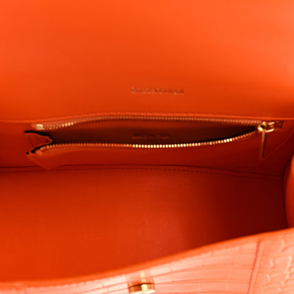 Balenciaga Shiny Calfskin Crocodile Embossed Small Hourglass Top Handle Bag Orange 5 of 11