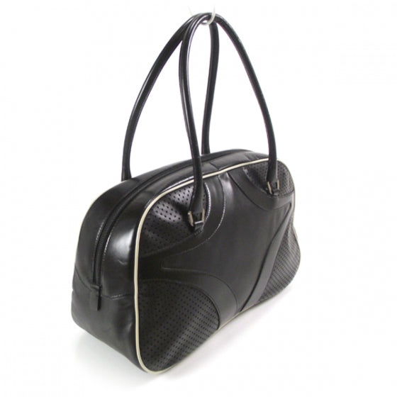 Prada Leather Perforated Bowling Bag Black 3 of 9