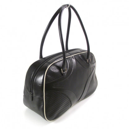 Prada Leather Perforated Bowling Bag Black 3 of 9