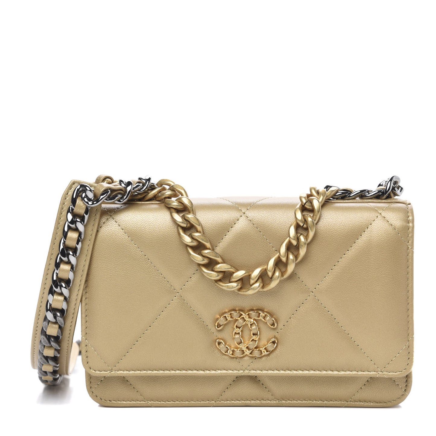 Metallic Goatskin Quilted 19 Wallet On Chain WOC Gold