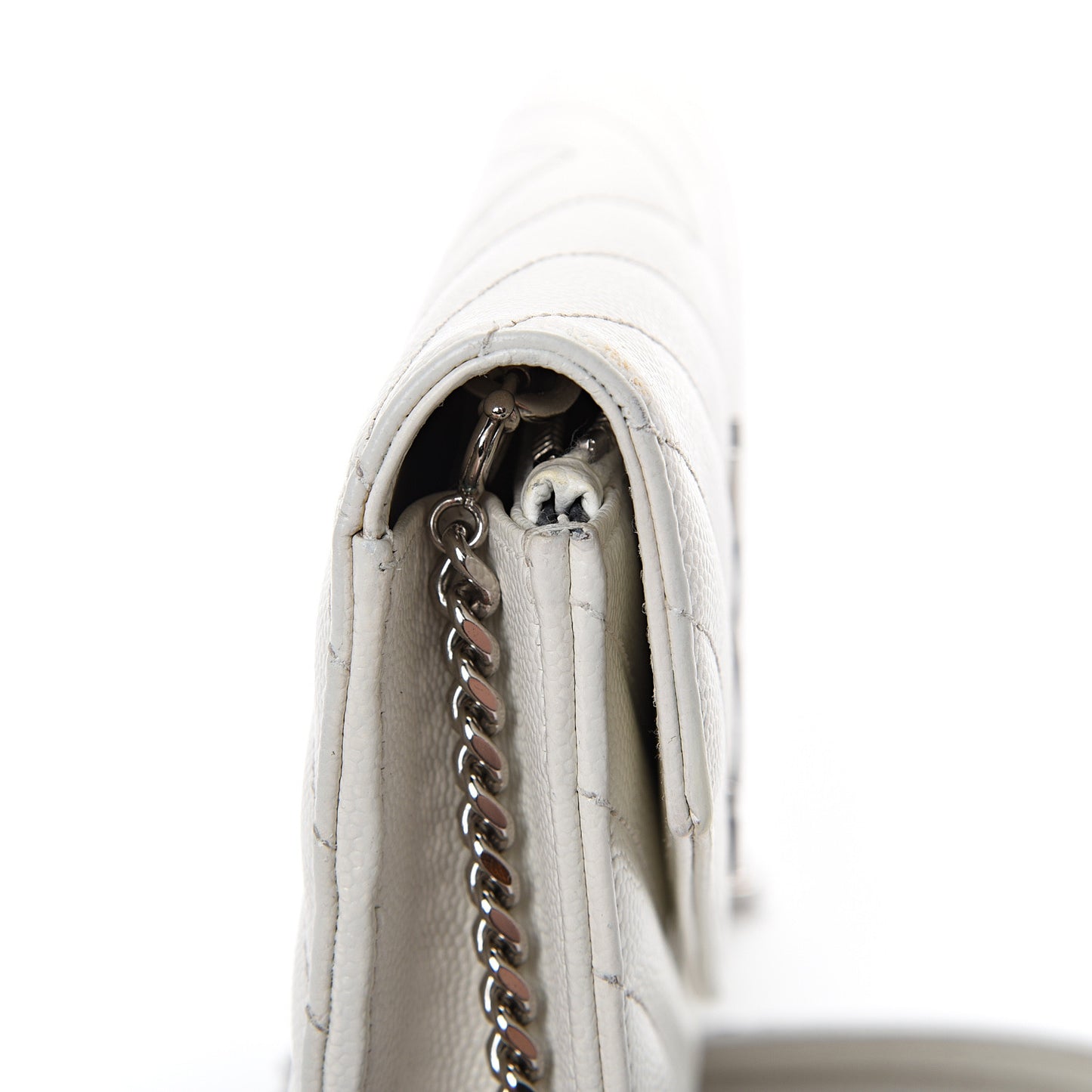 Grain De Poudre Matelasse Chevron Monogram Envelope Chain Wallet Optical White