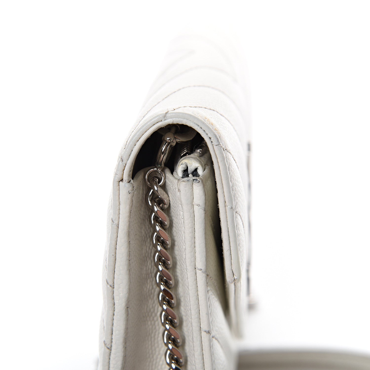Saint Laurent Grain De Poudre Matelasse Chevron Monogram Envelope Chain Wallet Optical White 12 of 12