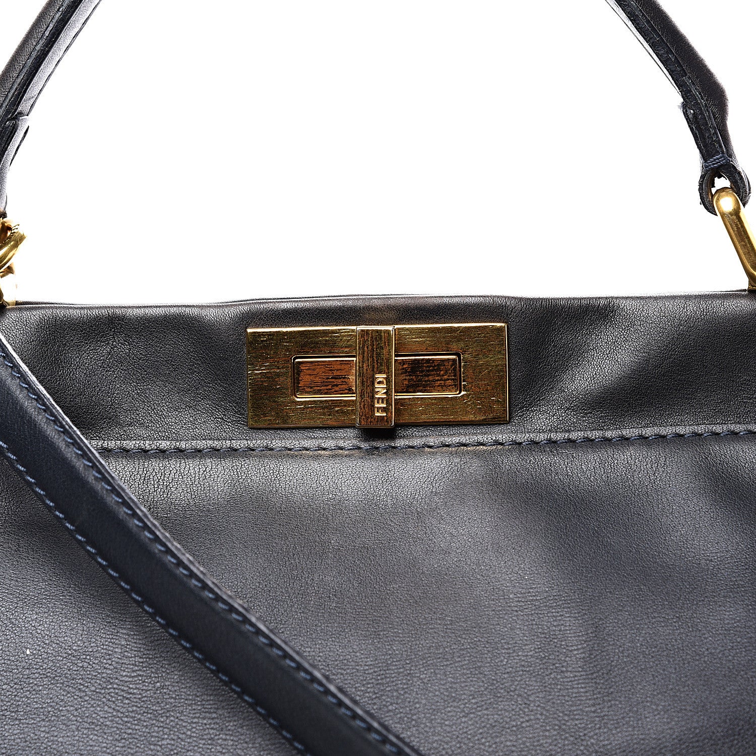 Fendi Calfskin Denim Zucca Large Peekaboo Iconic Satchel Navy 11 of 11