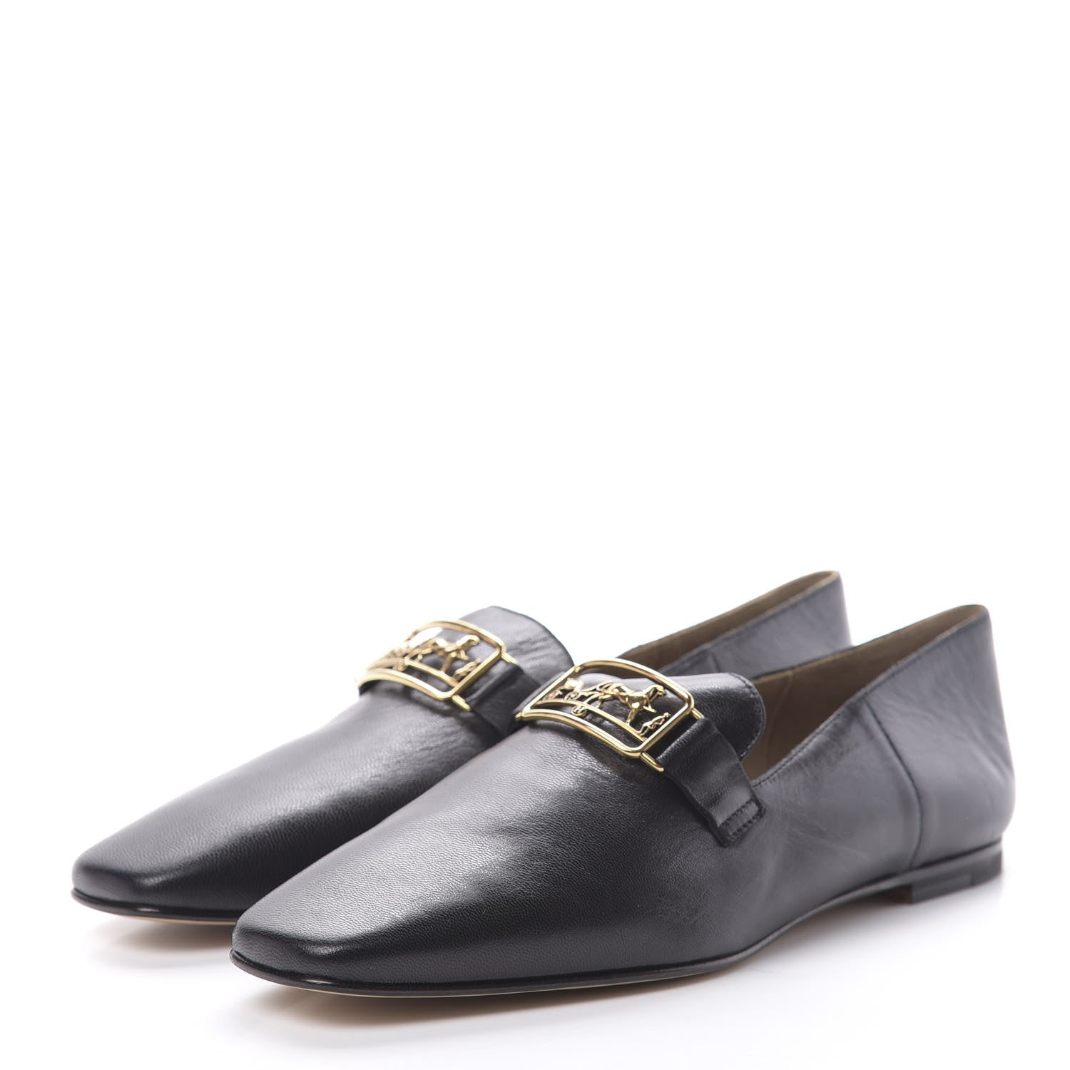 Hermes Goatskin Womens Time Loafers 37.5 Black 3 of 9
