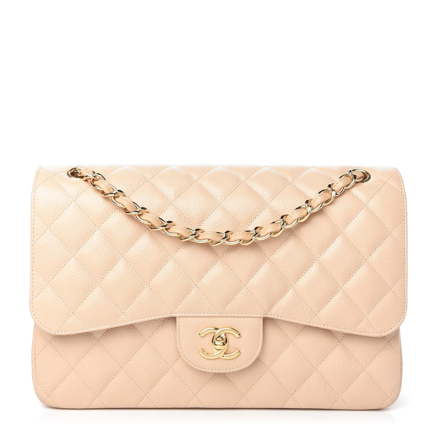 Caviar Quilted Jumbo Double Flap Beige Clair