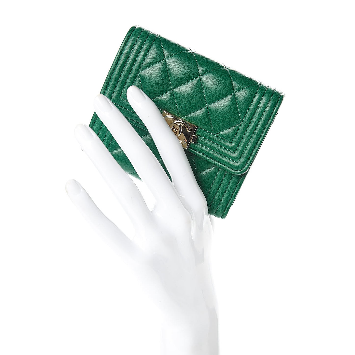 Lambskin Quilted Compact Boy Wallet Green
