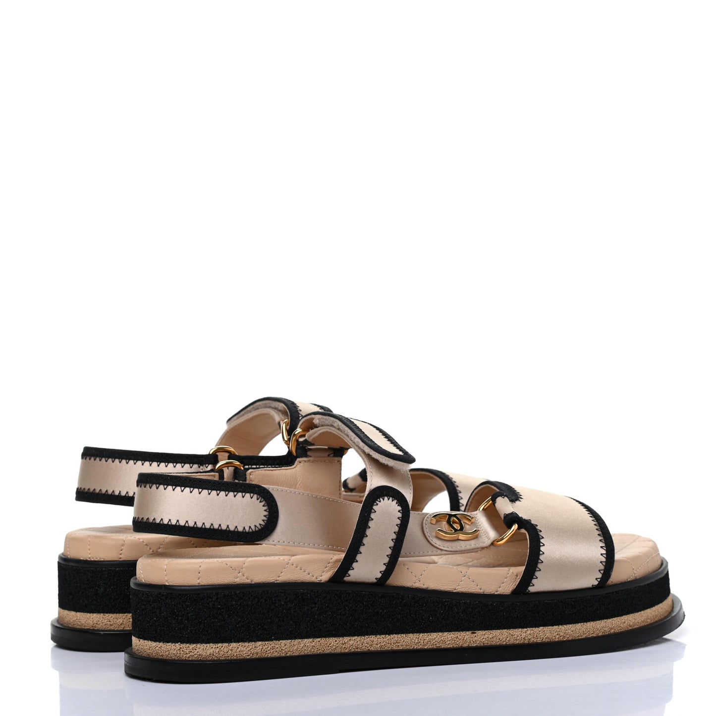 Satin CC Platform Sandals 37 Beige Black