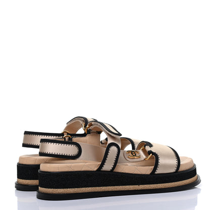 Chanel Satin CC Platform Sandals 37 Beige Black 3 of 15