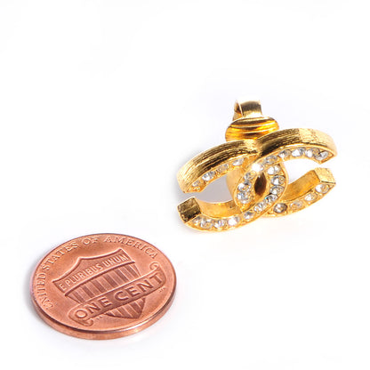 Chanel CC Crystal Clip On Earrings Gold 2 of 4