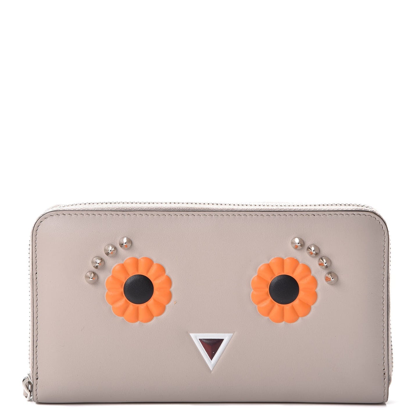 Vitello Century Lucido Hypnoteyes Studded Zip Around Wallet Grigio Polvere Arancio Multicolor